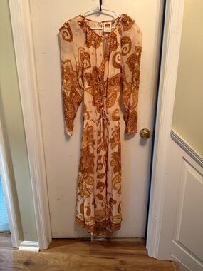 FARM Rio by Anthropology Cream Maxi Dress with open back rust and Paisley Print